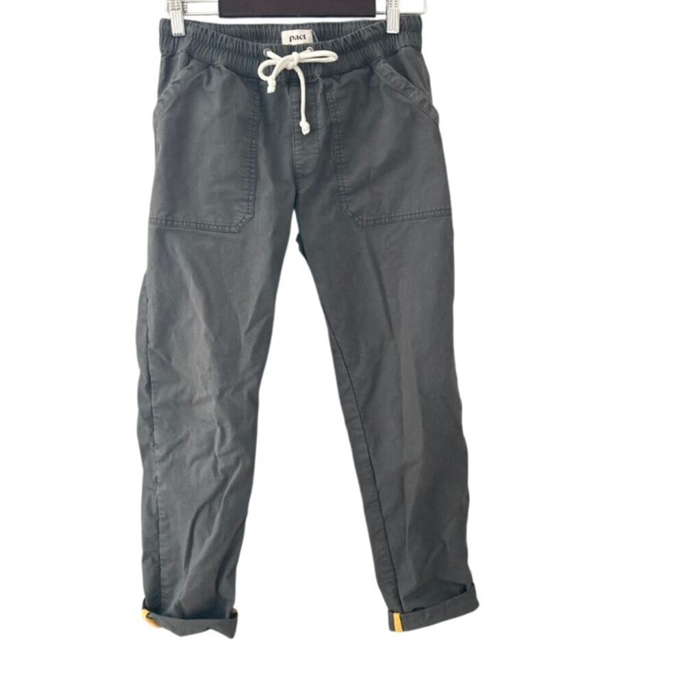 Pact Pull On Twill Utility Pants Rolled Hem Gray Small